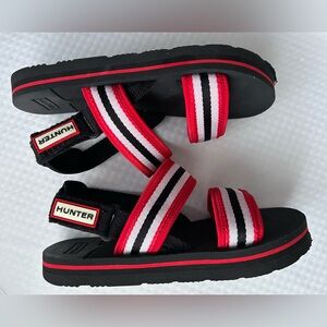 Hunter Signature Colour Black and Red Striped Neoprene & Web Sandals
